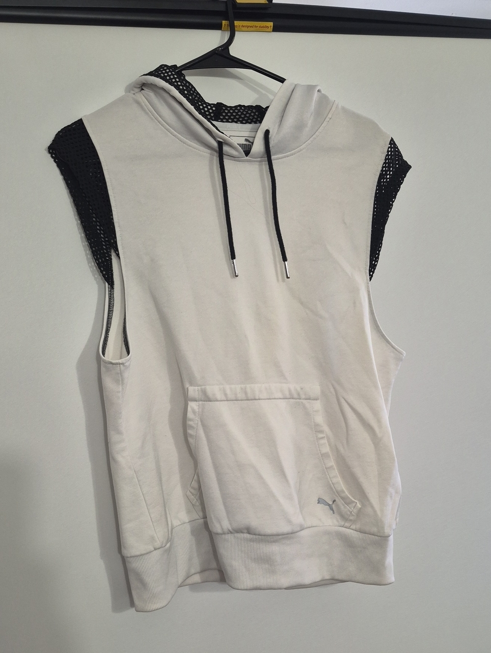 Puma White Sleeveless Hoodie with Black Mesh Accents